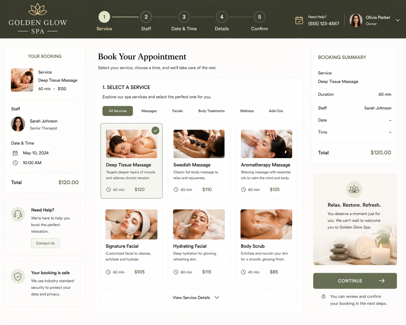 Spa booking example